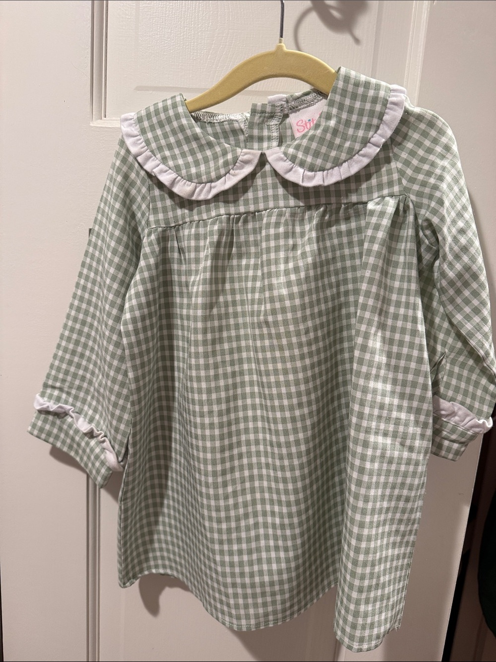 Girls Green Gingham Ruffle Collar Dress / SIZE 24M